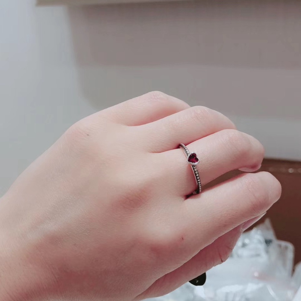 Pandora Sterling Silver Ring with Red Heart Gem